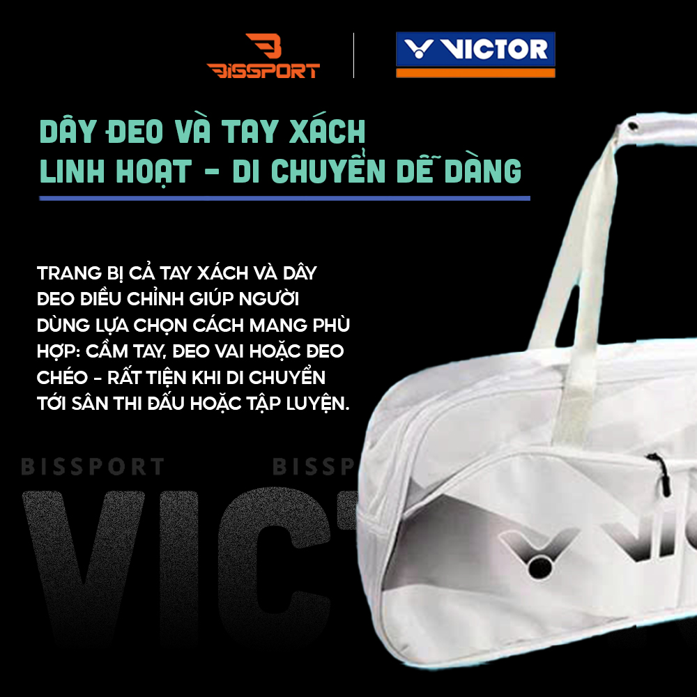 Túi Cầu Lông Victor BR2605/A Trắng Chính Hãng - Dung Tích Rộng - Ngăn Giày Riêng - Chất Liệu Bền Bỉ - Tinh Tế - Nhẹ